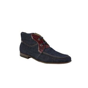 Tardini Mens Denim Alligator Skin Trim Lace Up Chukka Boots Blue Red Size 8.5
